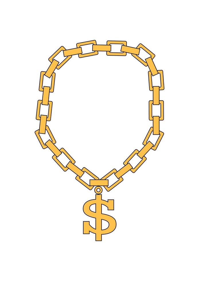 corrente de ouro com medalhão em forma de dólar. ilustração em vetor de colar de ouro
