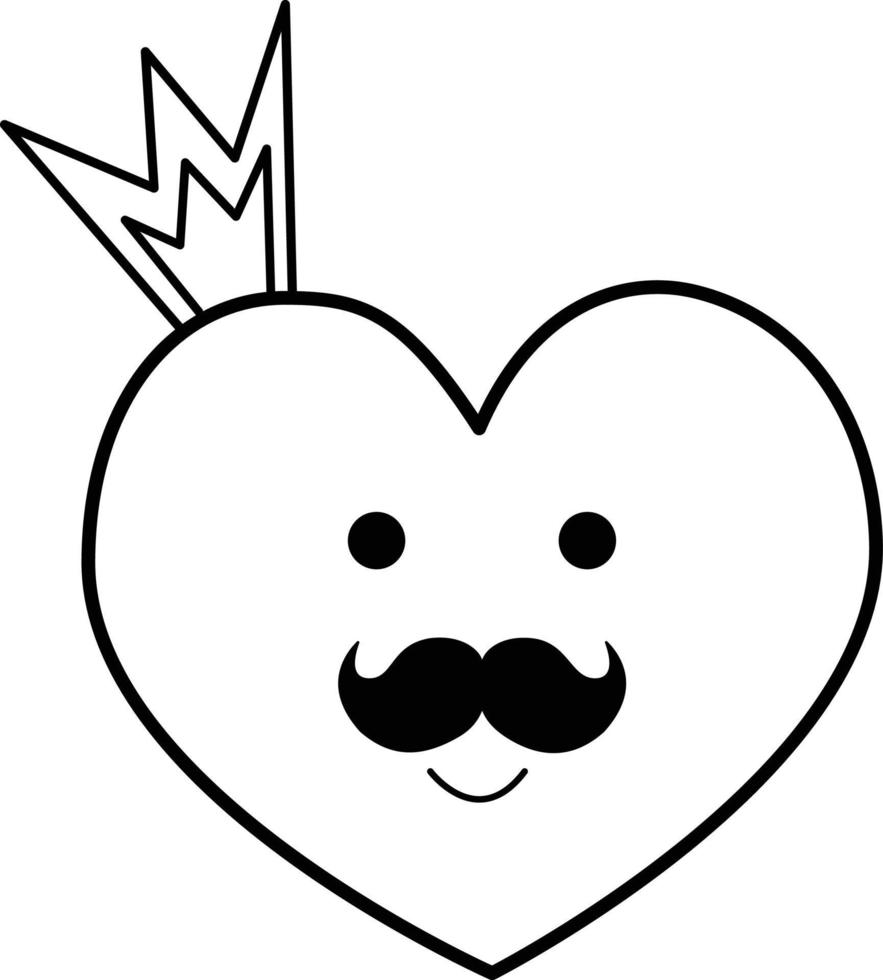 imagem vetorial de um coração com bigode e uma mensagem de amor romântico coroa. um elemento da decoração de uma celebração de casamento. um vetor de contorno simples, site ou aplicativo móvel.