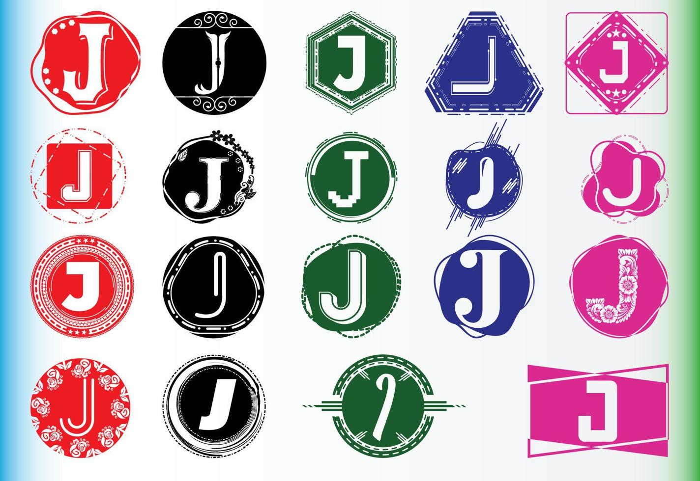 logotipo de letra j criativo e pacote de modelo de design de ícone vetor
