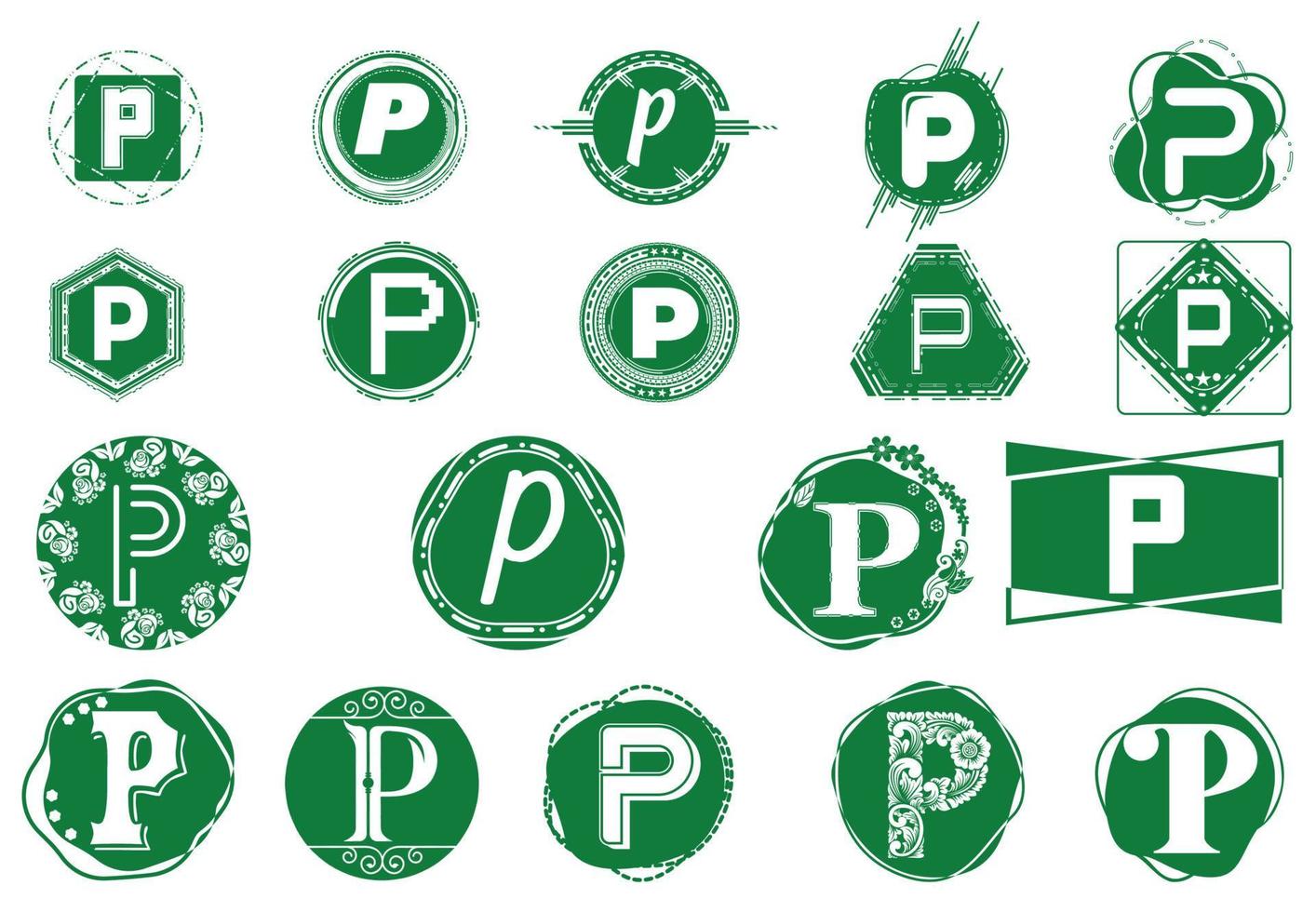 logotipo de letra p criativo e pacote de modelo de design de ícone vetor