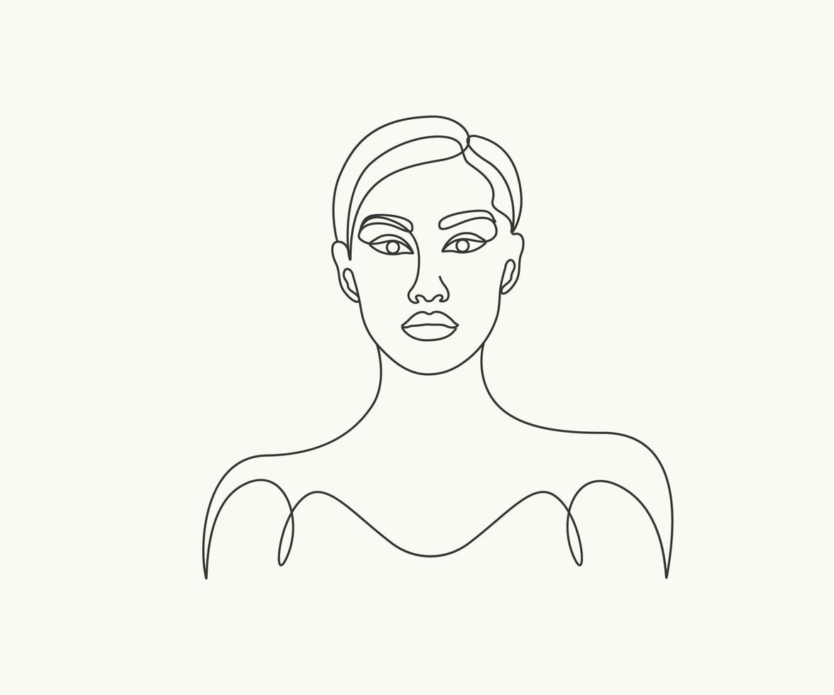 arte de linha abstrata desenhando rosto, cabelo e corpo de mulher vetor