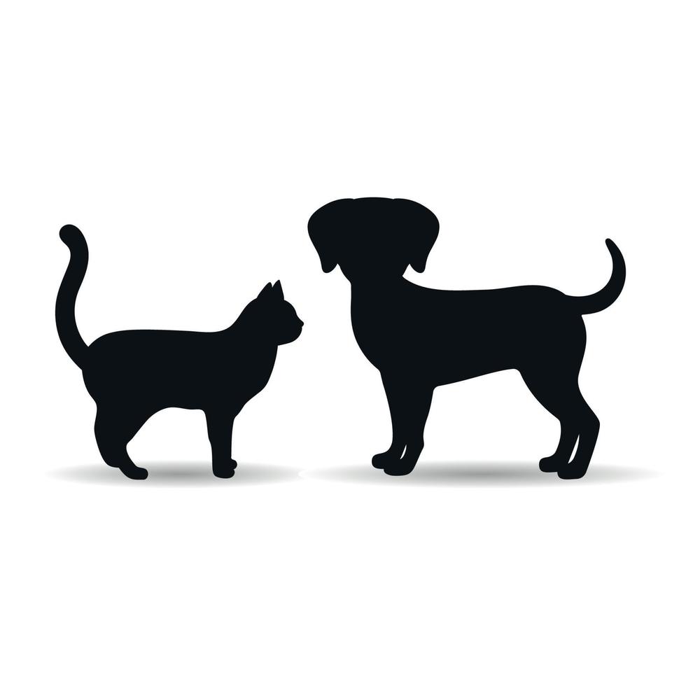 ilustração de silhuetas de cachorro e gato preto vetor