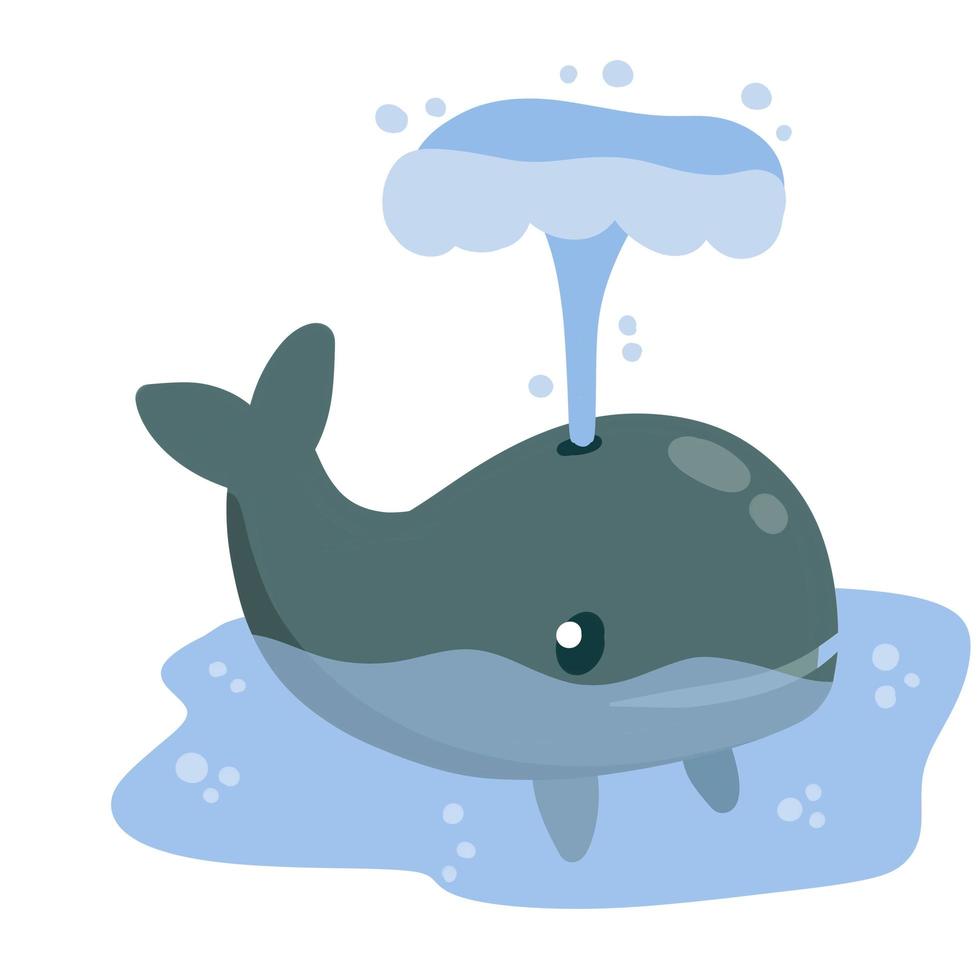 baleia engraçada fofa com água vetor