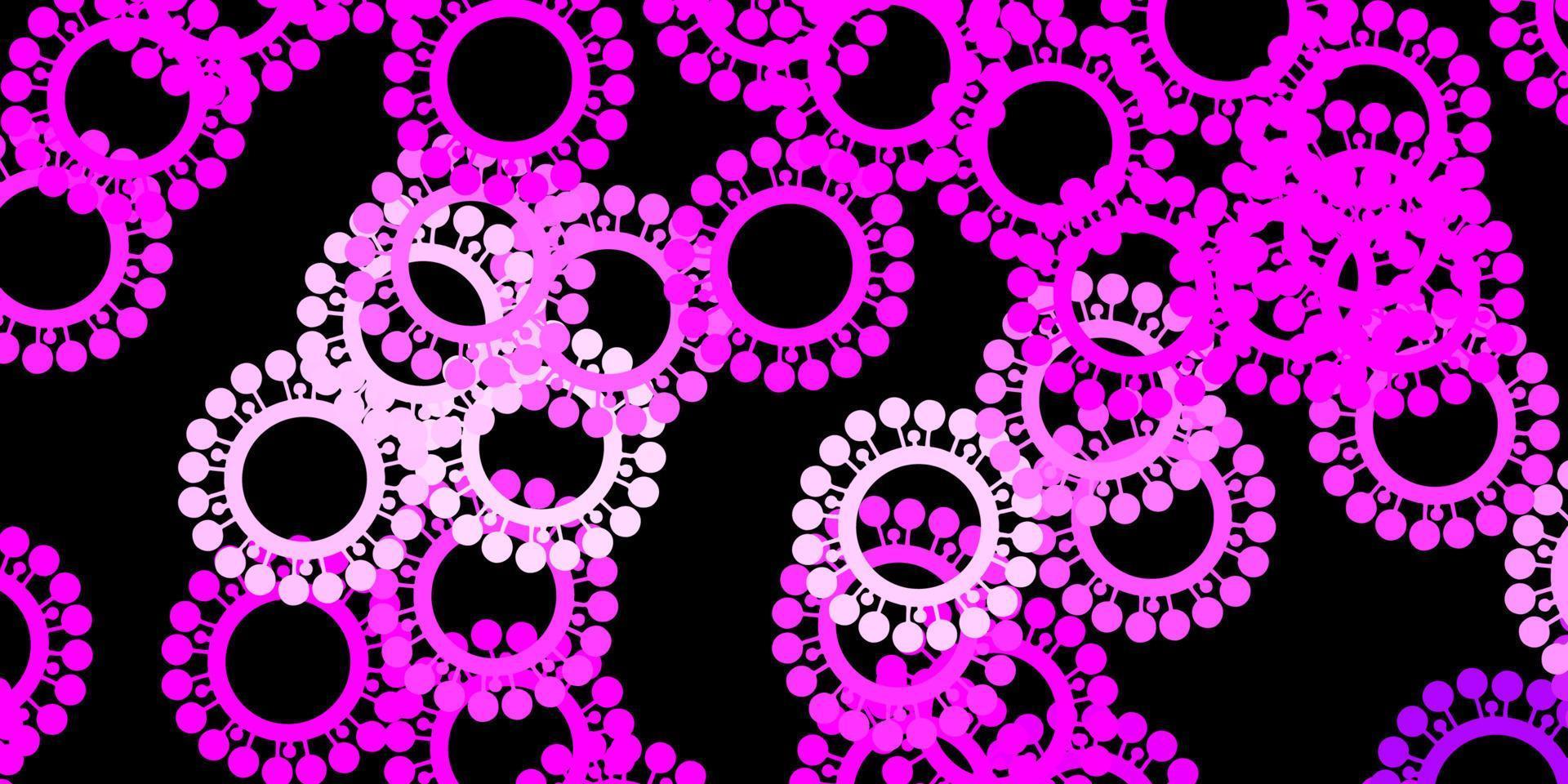 pano de fundo vector roxo e rosa escuro com símbolos de vírus.