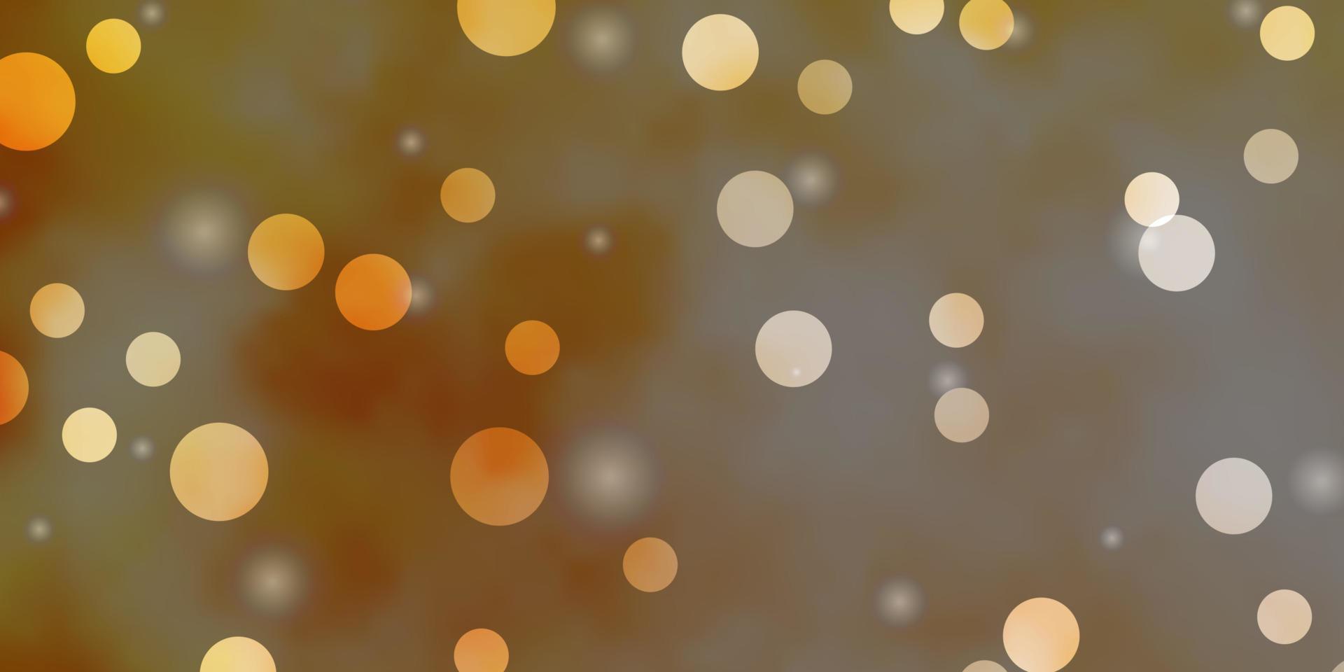 pano de fundo vector laranja claro com círculos, estrelas.