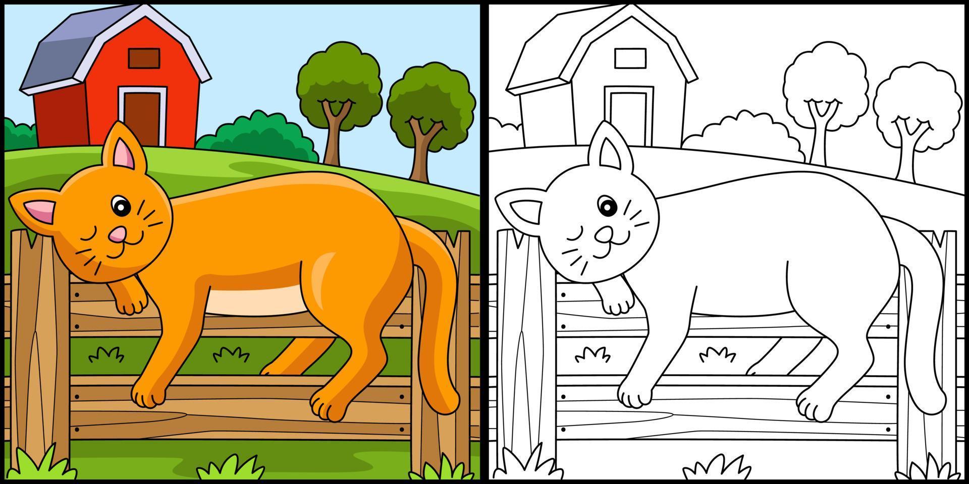 ilustração colorida de página para colorir de gato vetor