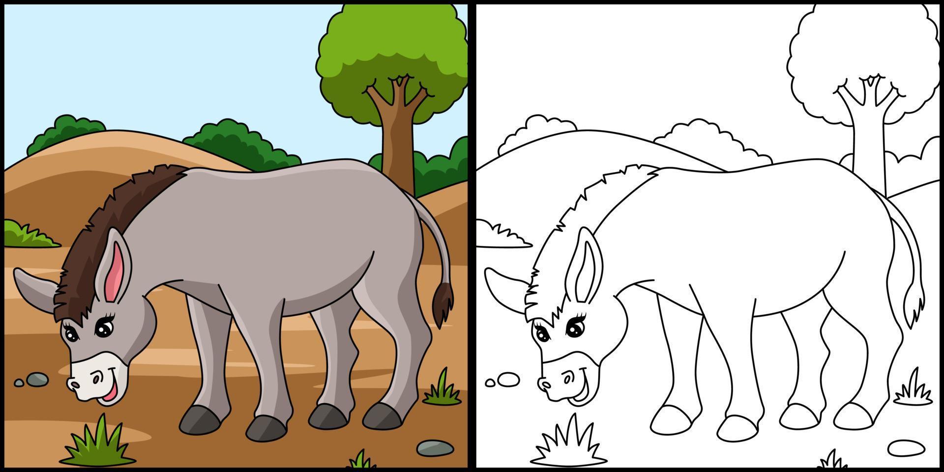 desenho de burro para colorir ilustração colorida vetor