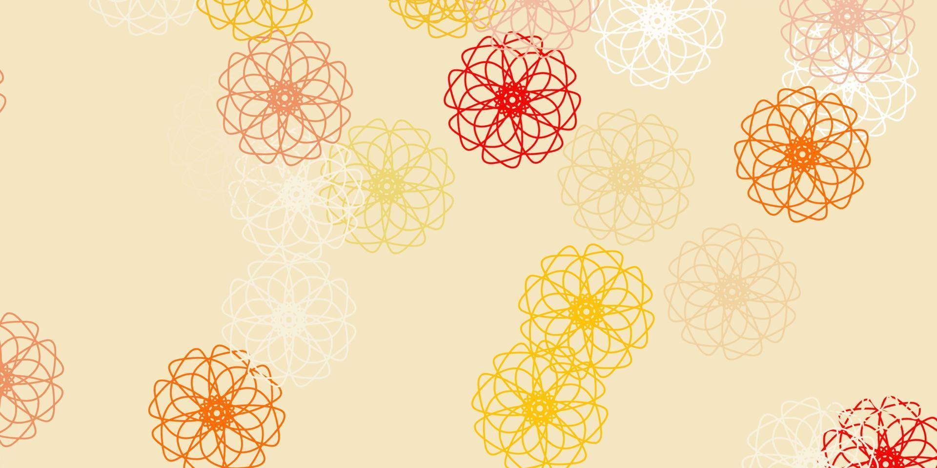 padrão de doodle de vetor laranja claro com flores.