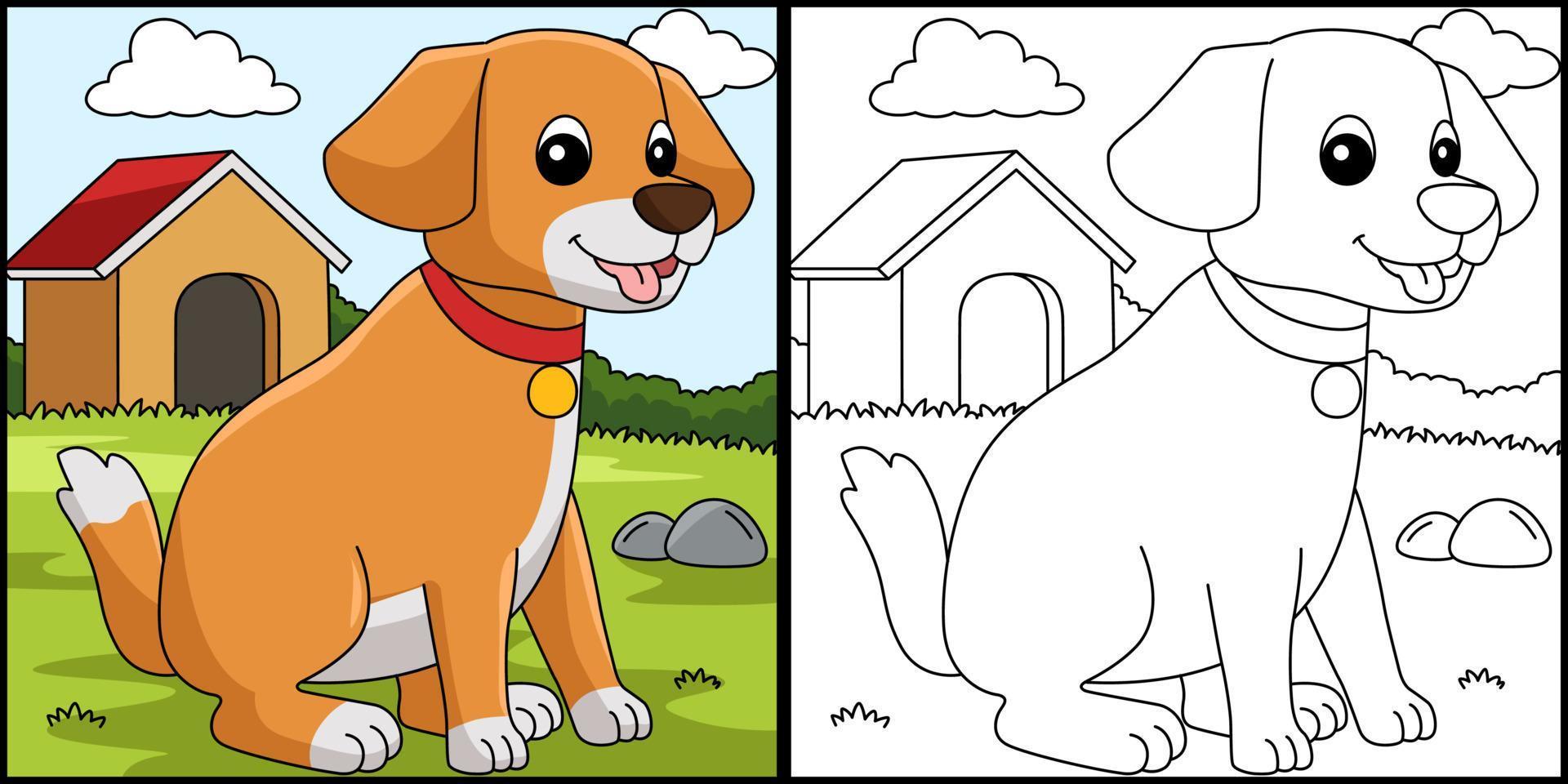 ilustração colorida de página para colorir de cachorro vetor