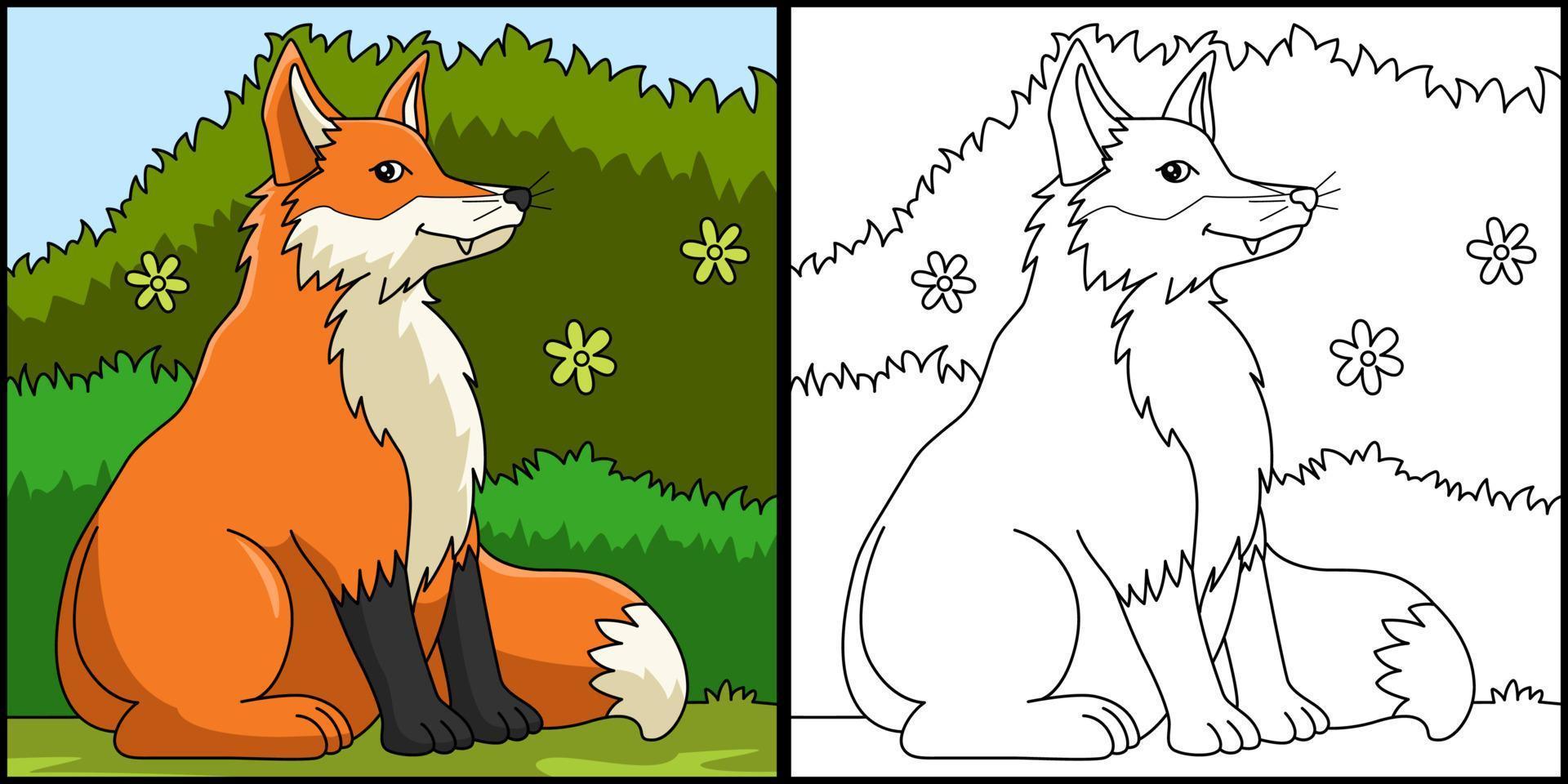 ilustração colorida de página para colorir de raposa vetor
