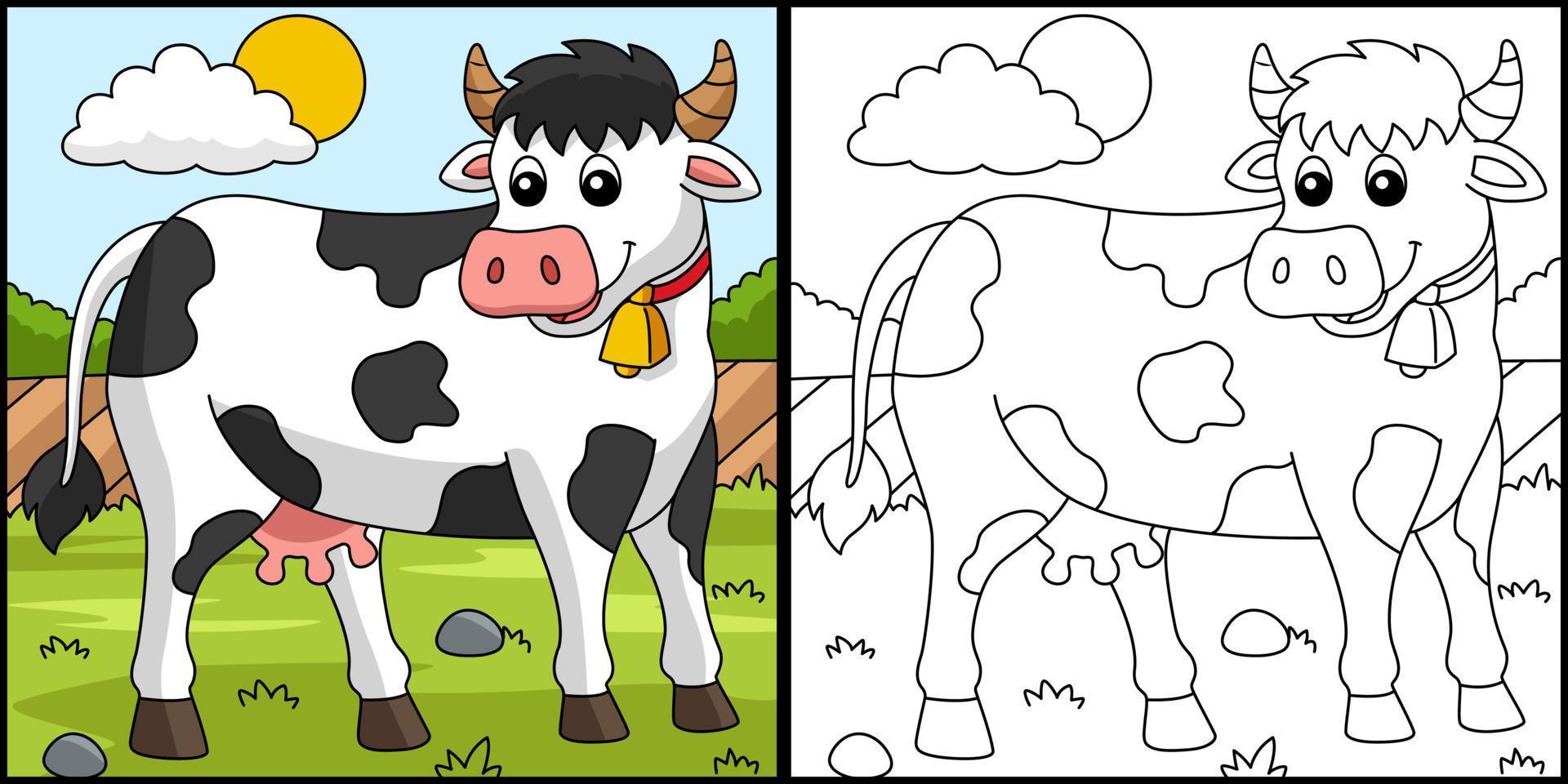 vaca para colorir ilustração colorida de página vetor