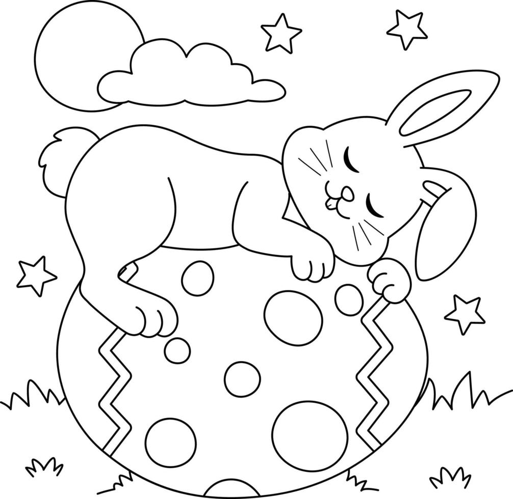 desenho de coelho dormindo no ovo de páscoa para colorir vetor