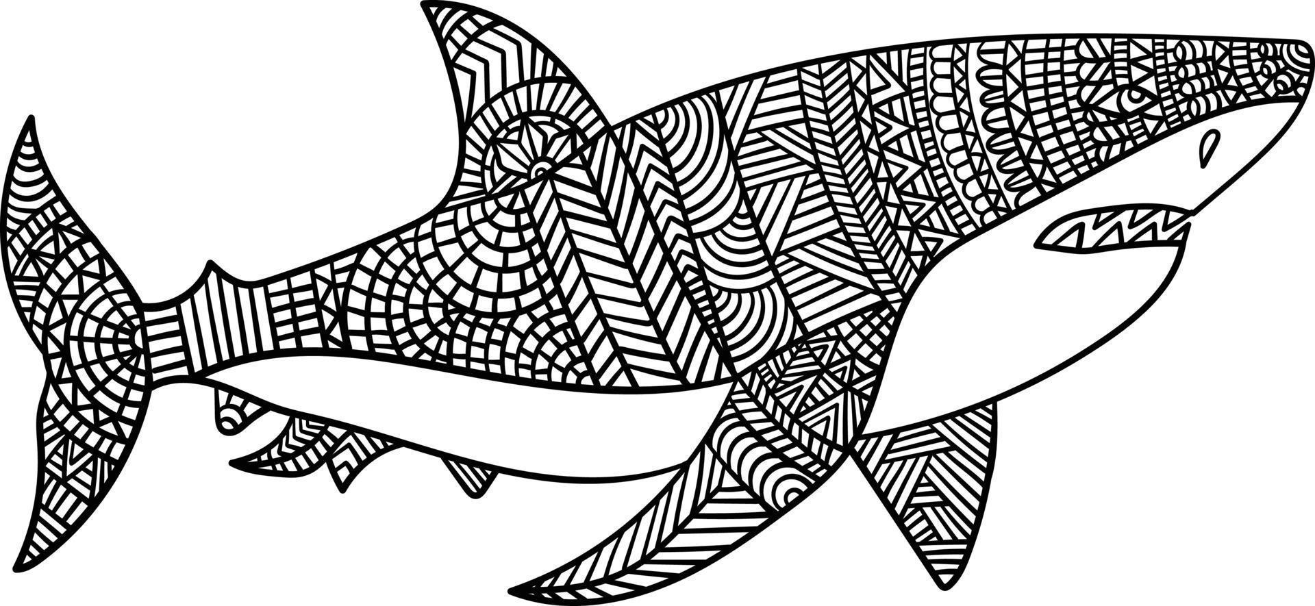grande mandala de tubarão branco para colorir para adultos vetor