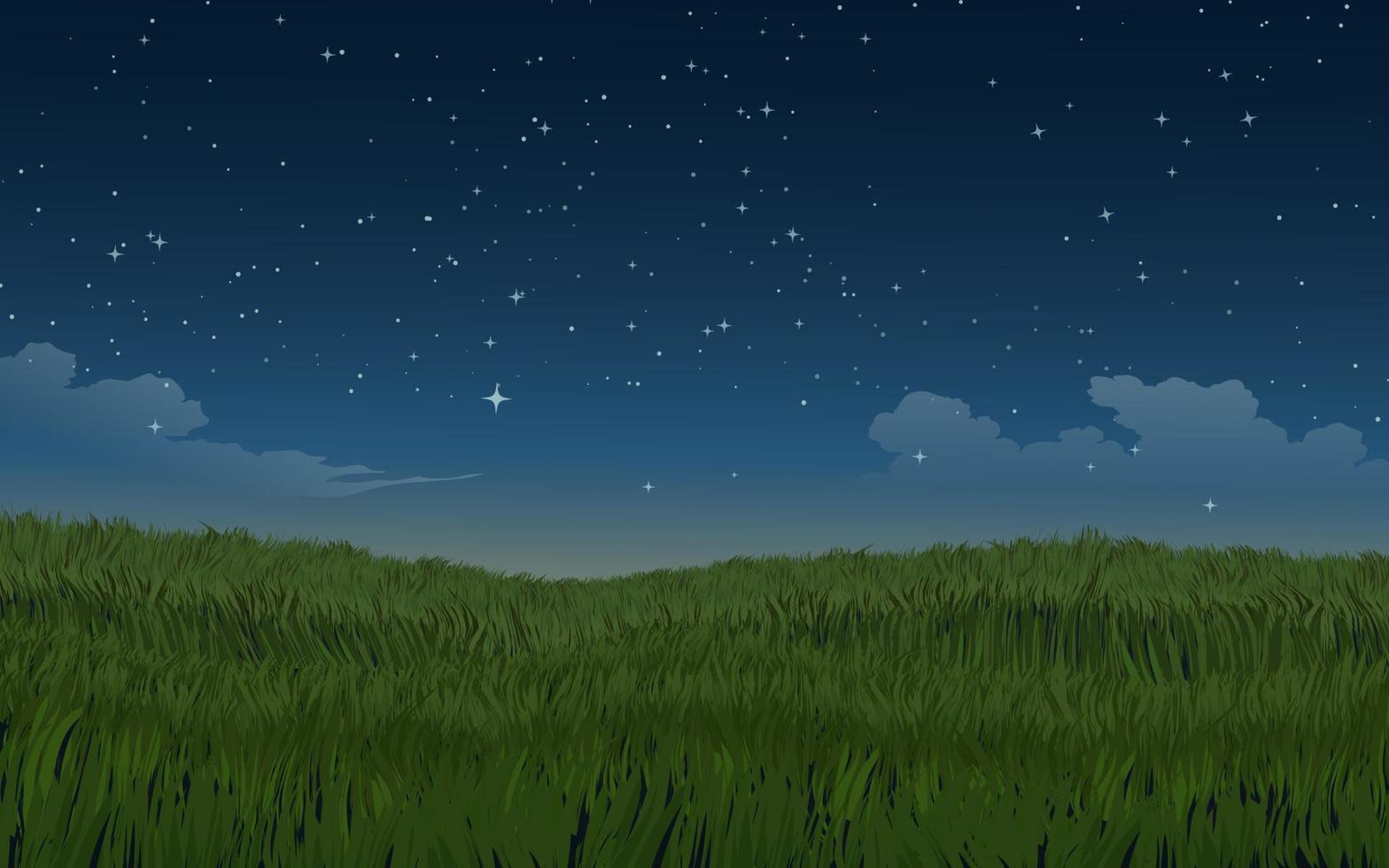 bela noite estrelada na pastagem vetor