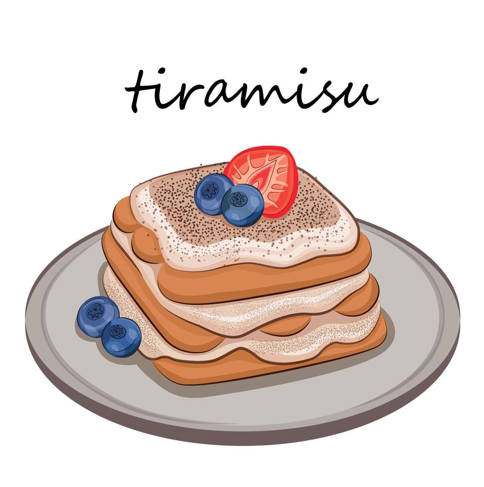 cozinha italiana, comida. ilustração em vetor plana isolada no fundo branco. deliciosos tiramisu cozinhando cafe sobremesa torta cupcake feather. imagem de estoque. para menus de restaurante e cartazes. locais de entrega