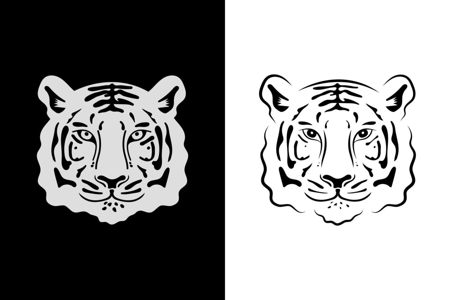 cabeça de tigre. design de logotipo nas cores preto e branco. ilustração vetorial, objetos isolados. vetor