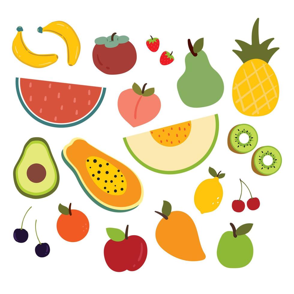 conjunto de adesivos de frutas dos desenhos animados vetor