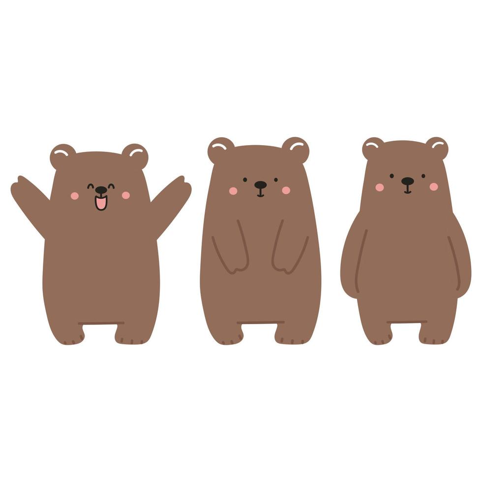 conjunto de adesivos de urso de desenho à mão vetor