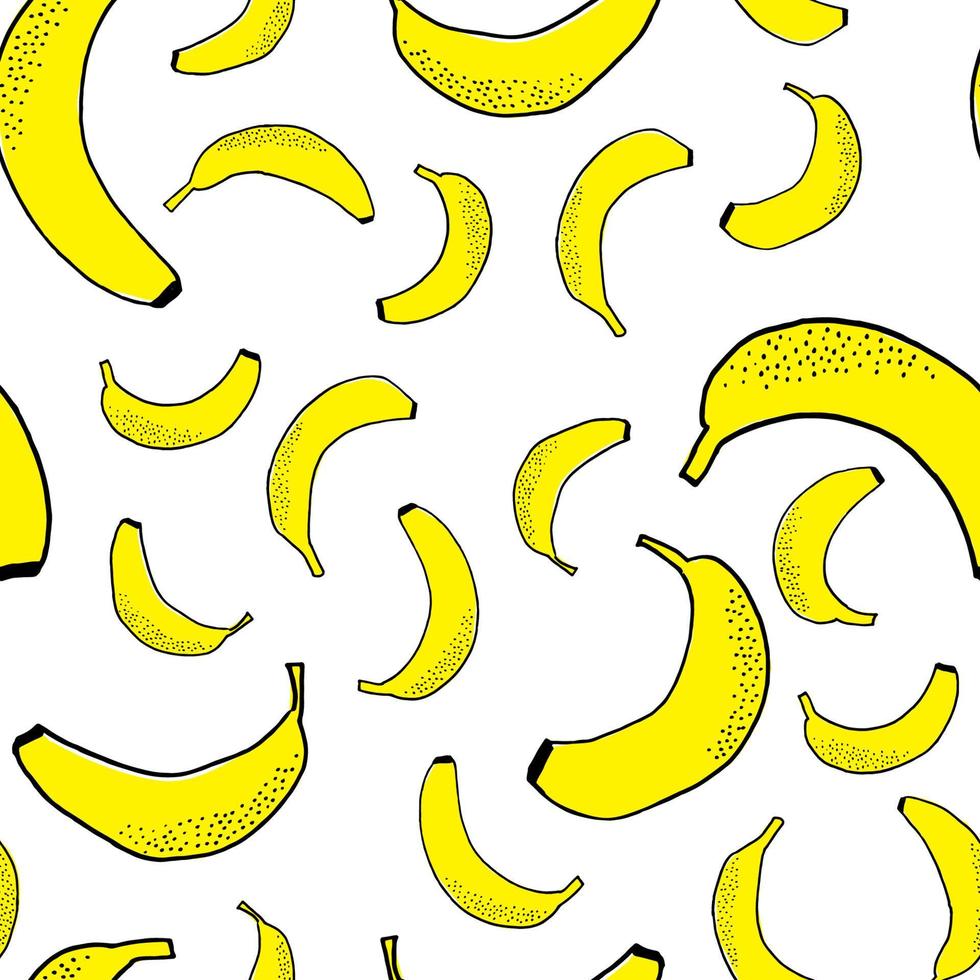 muitas bananas espalhadas. padrão sem emenda de vetor. frutas desenhadas à mão. vetor