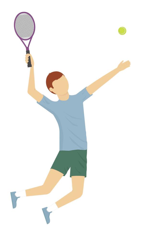 homem está jogando tênis. um atleta em um salto faz um arremesso de bola. desenho animado. ilustração vetorial vetor