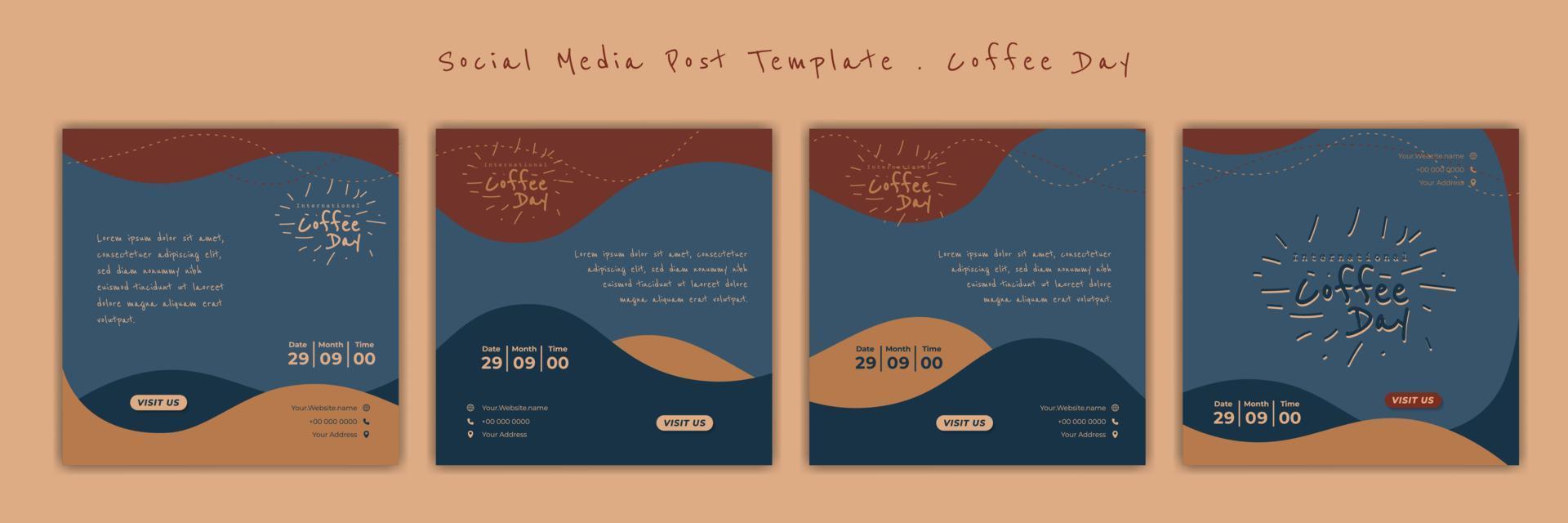 conjunto de modelo de postagem de mídia social com design de letras de café. ilustração em vetor dia internacional do café.
