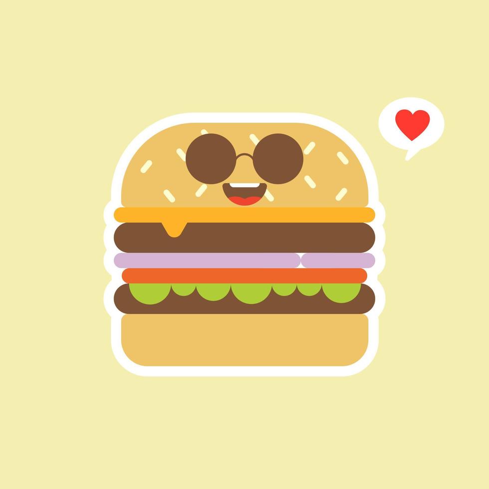 feliz sorridente engraçado engraçado hambúrguer. vector design de ícone de ilustração de personagem de desenho animado plana. isolado na cor de fundo. hambúrguer, café fast food, comida não saudável, restaurante, resto