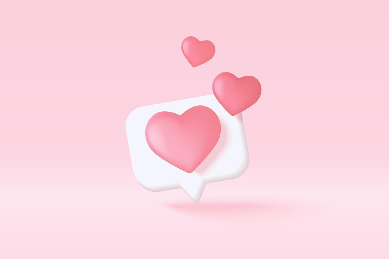 Conceito de plataforma on-line de mídia social 3d, comunicação social on-line em aplicativos, moldura com ícone emoji de coração e amor, como e jogar em ícones 3d de bolha vermelha. conceito de renderização de vetor 3D