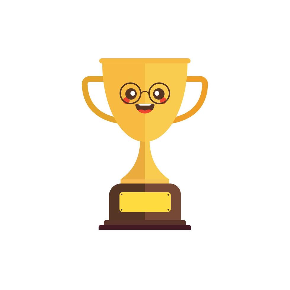 kawaii e ilustração de ícone de vetor de troféu de ouro fofo. cálice de ouro com conceito de ícone de esporte de rosto kawaii branco isolado. estilo de desenho plano adequado para página de destino da web, banner, adesivo, plano de fundo