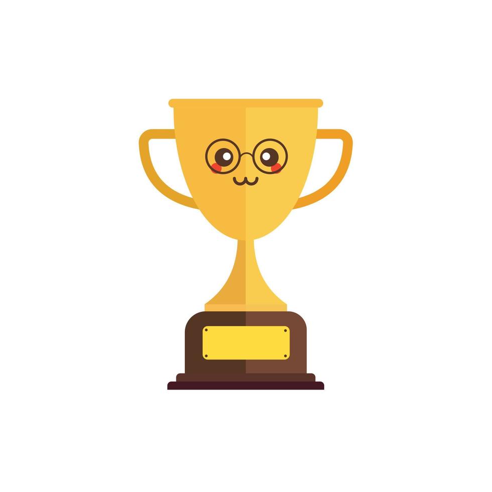 kawaii e ilustração de ícone de vetor de troféu de ouro fofo. cálice de ouro com conceito de ícone de esporte de rosto kawaii branco isolado. estilo de desenho plano adequado para página de destino da web, banner, adesivo, plano de fundo