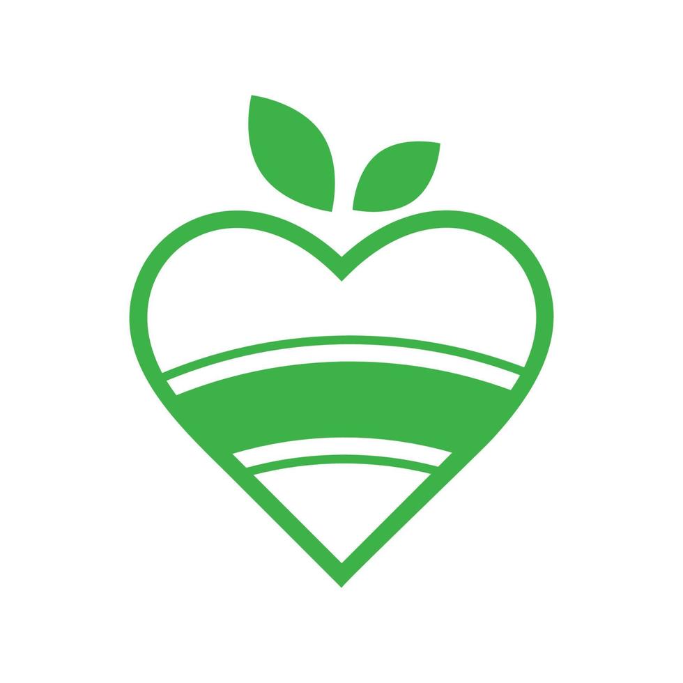 logotipo de coração verde com folha vetor