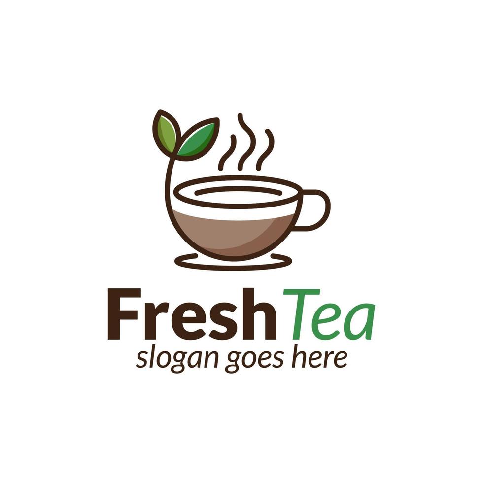 bebida fresca de chá da natureza ou logotipo de arte de linha de folha de café quente para loja de café de negócios vetor