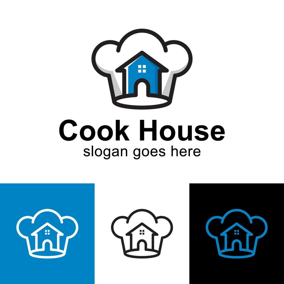 cozinhar em casa com chef de chapéu para catering, escola de culinária, design de logotipo de comida de negócios de culinária caseira vetor