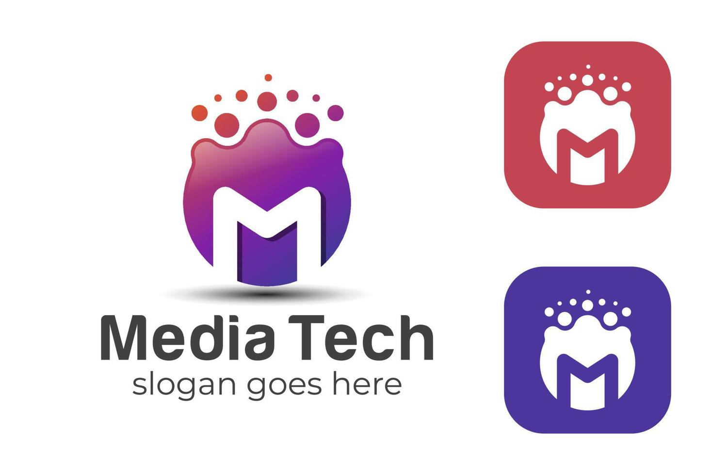círculo de ponto gradiente com letra m para tecnologia de mídia de estúdio, modelo de logotipo de rede global de internet vetor