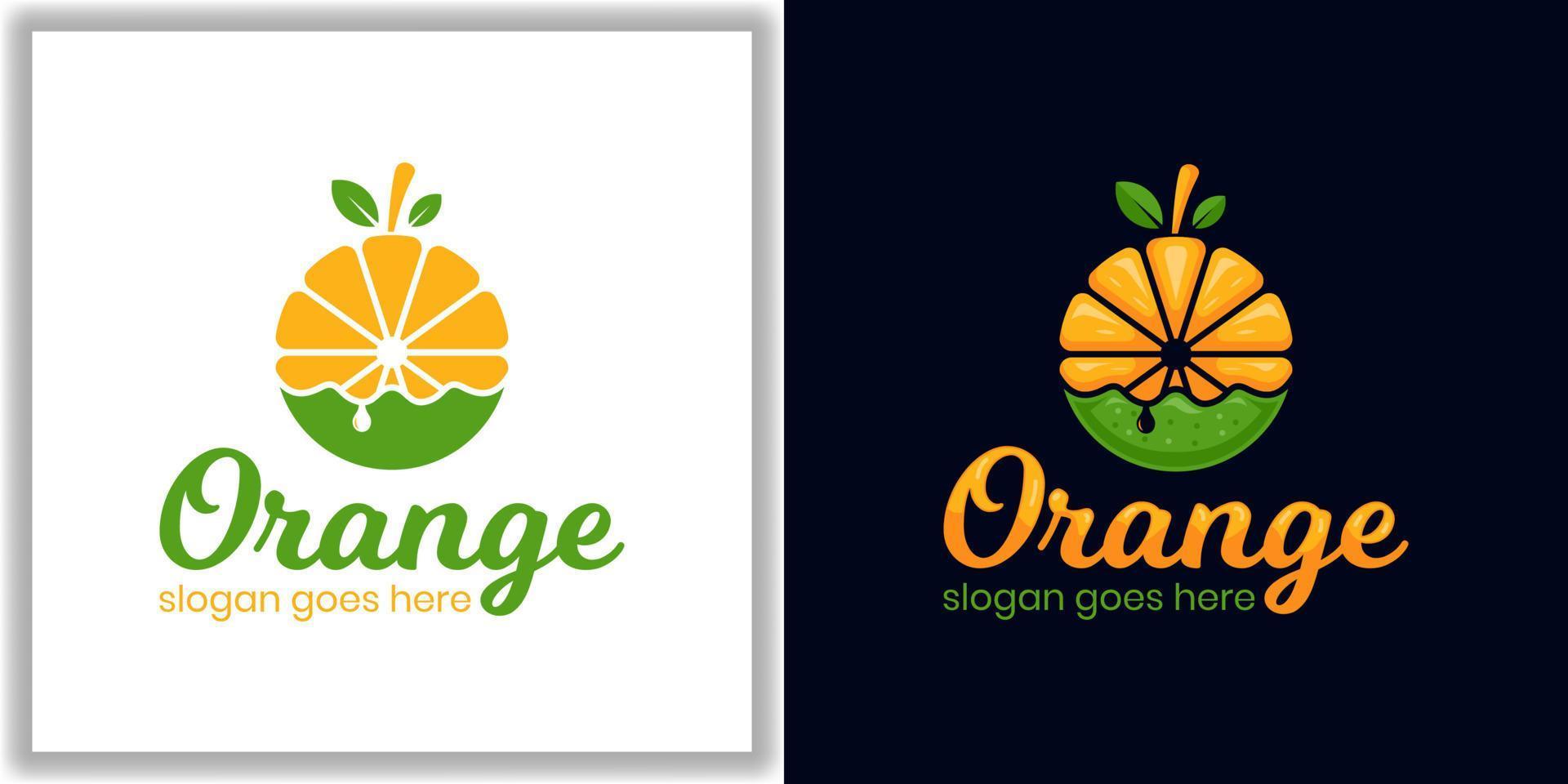 círculo redondo design de logotipo moderno de suco de laranja fresco para dieta, comida saudável, estilo de vida vegetariano vetor