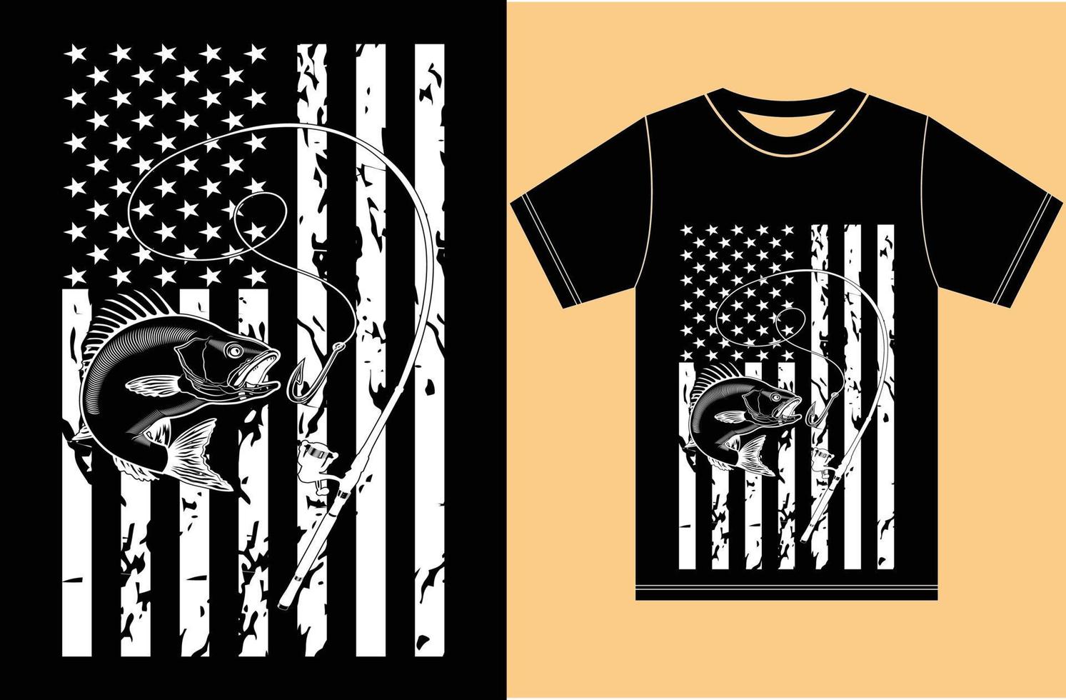 bandeira dos eua com design de camiseta de pesca. presente de t-shirt para os amantes da pesca. T-shirt de pesca vetorial de bandeira americana. vetor