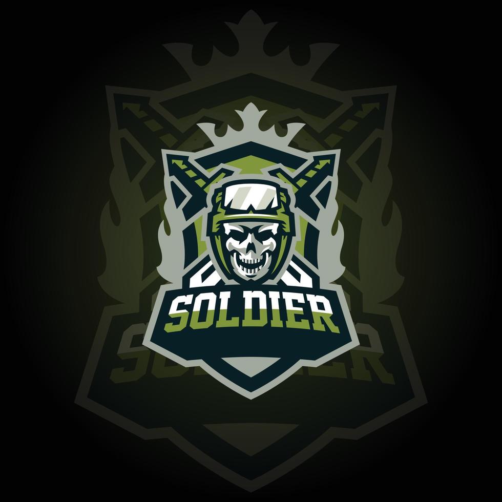 vetor de logotipo de jogos de e-sports de soldado militar. logotipo do jogo. design de logotipo de esporte mascote. logotipo de ilustração vetorial mascote animal de jogo. mascote, design de emblema para equipe de esports.