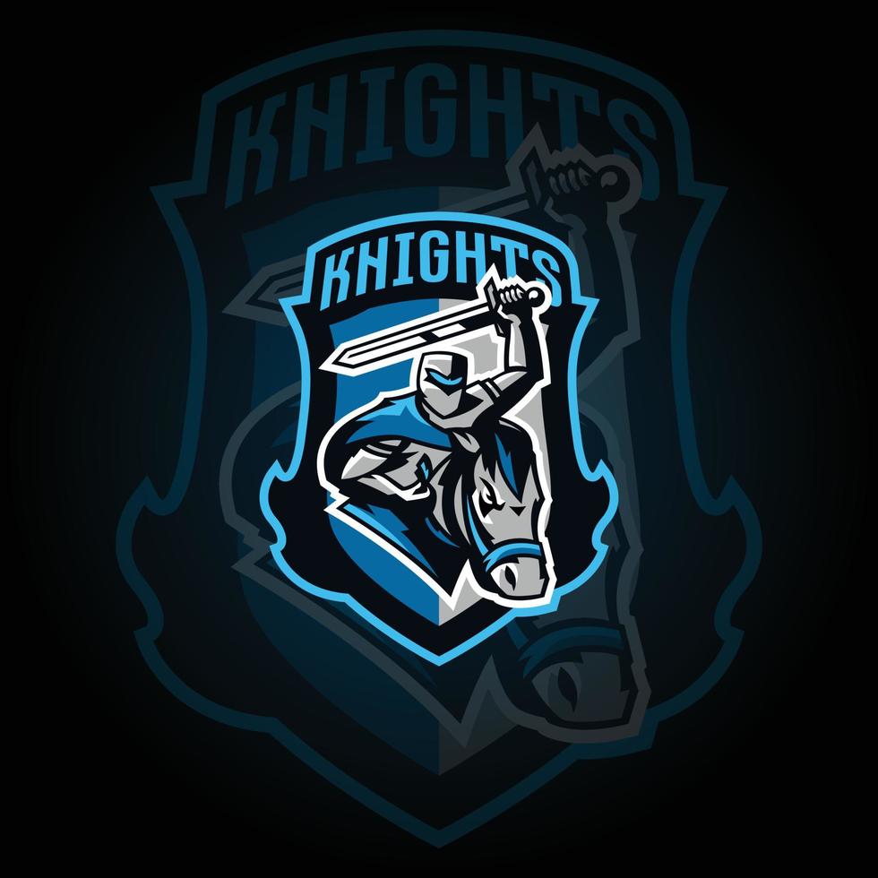 logotipo da equipe de cavaleiros vetor de logotipo de jogos de e-sports. logotipo do jogo. design de logotipo de esporte mascote. logotipo de ilustração vetorial de mascote animal de jogo. mascote, design de emblema para equipe de esports.