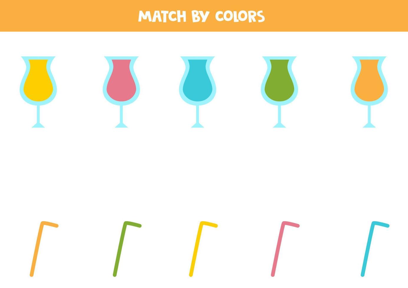 jogo de correspondência de cores para crianças pré-escolares. combine coquetéis e canudos por cores. vetor