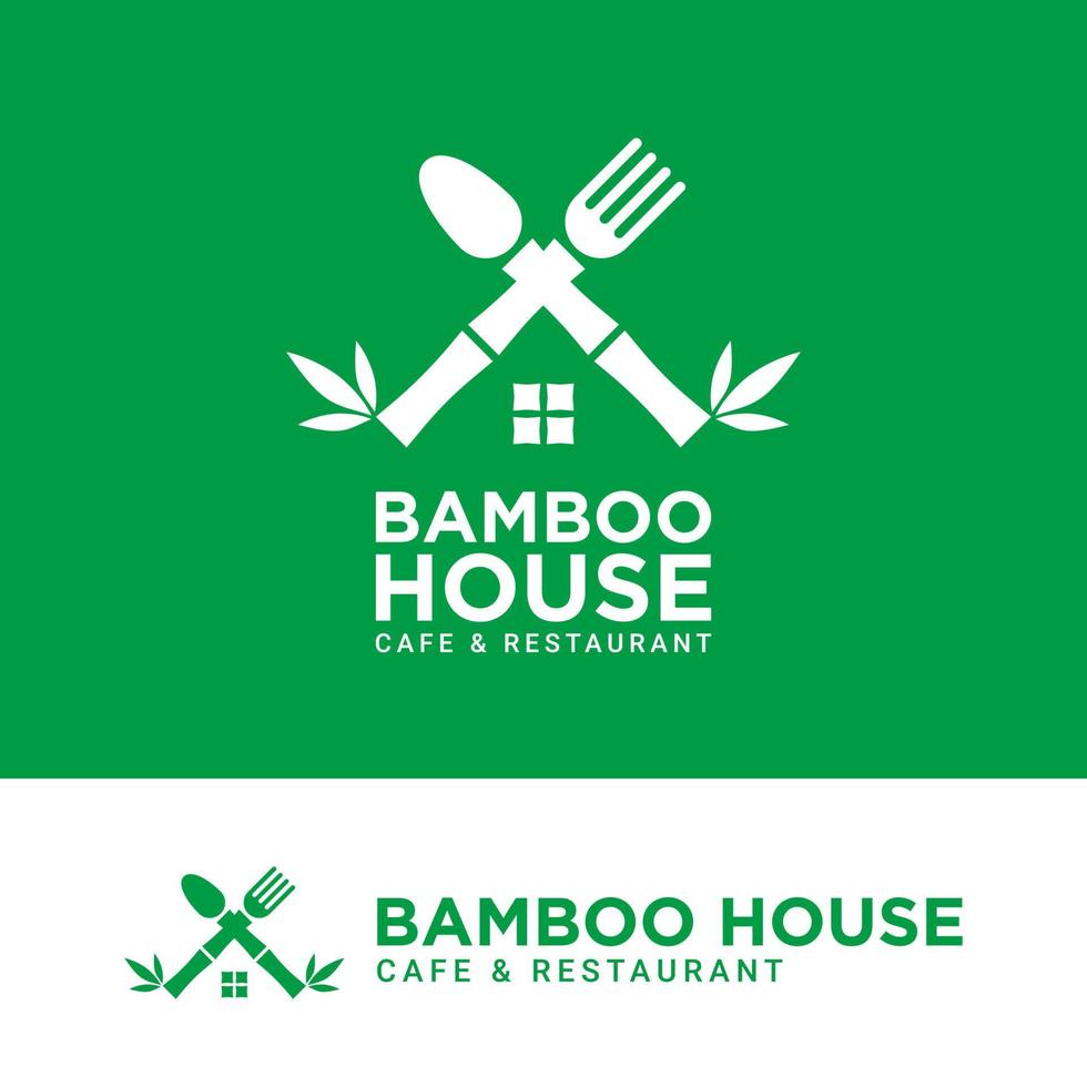 design de logotipo de café e restaurante de casa de bambu. vetor