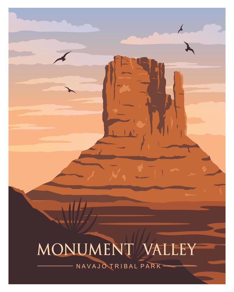 fundo de ilustração vetorial do parque nacional do vale do monumento. viajar para monument valley, red sand arizona utah estados unidos da américa. ilustração em vetor plana dos desenhos animados.