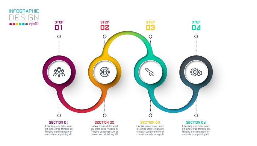 Infográfico de rótulo de círculo com passo a passo. vetor