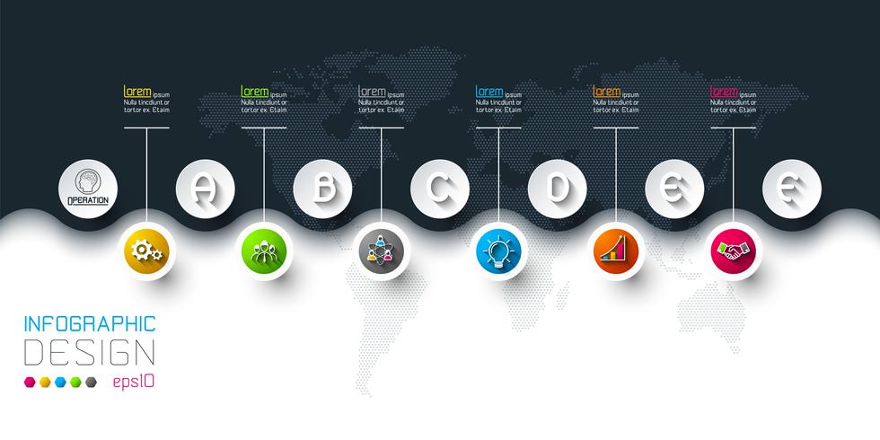 As etiquetas do círculo de negócio dão forma a infographic em horizontal. vetor