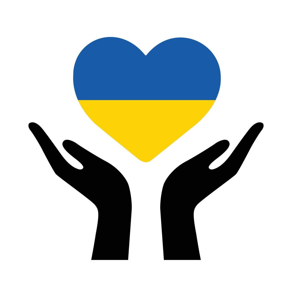 mãos segurando a bandeira da ucrânia em ilustração vetorial de forma de coração vetor