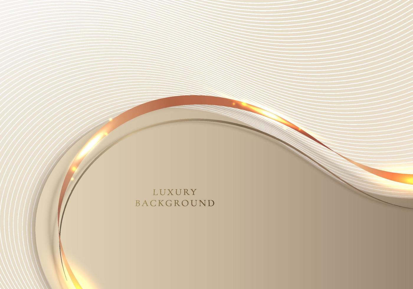 modelo abstrato 3d forma de onda dourada elegante com linha de fita de ouro brilhante iluminação cintilante em fundo creme vetor
