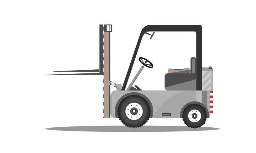 Projeto do caminhão de empilhadeira do vetor com o cartão levantado isolado na ilustração lisa do carregador do estoque do ícone do fundo branco.