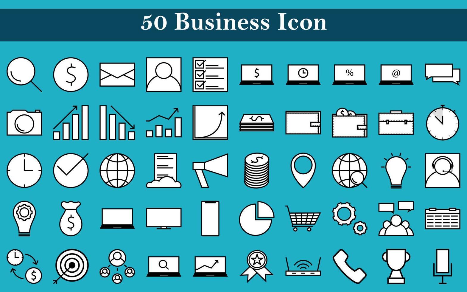 Conjunto de 50 ícones de negócios e finanças, ilustração vetorial de ícone com traços editáveis. vetor
