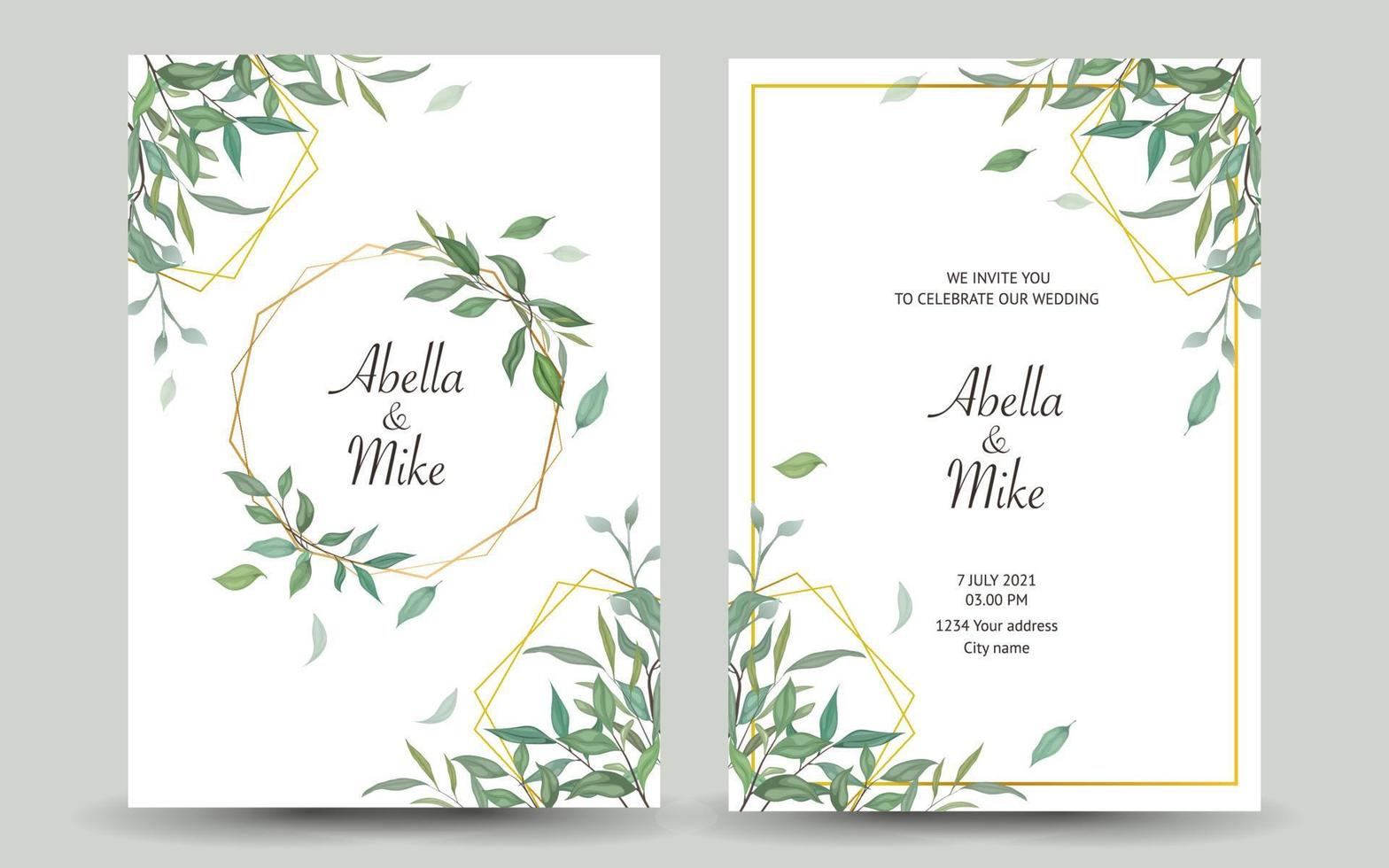 lindo convite de casamento com design de fundo floral. vetor