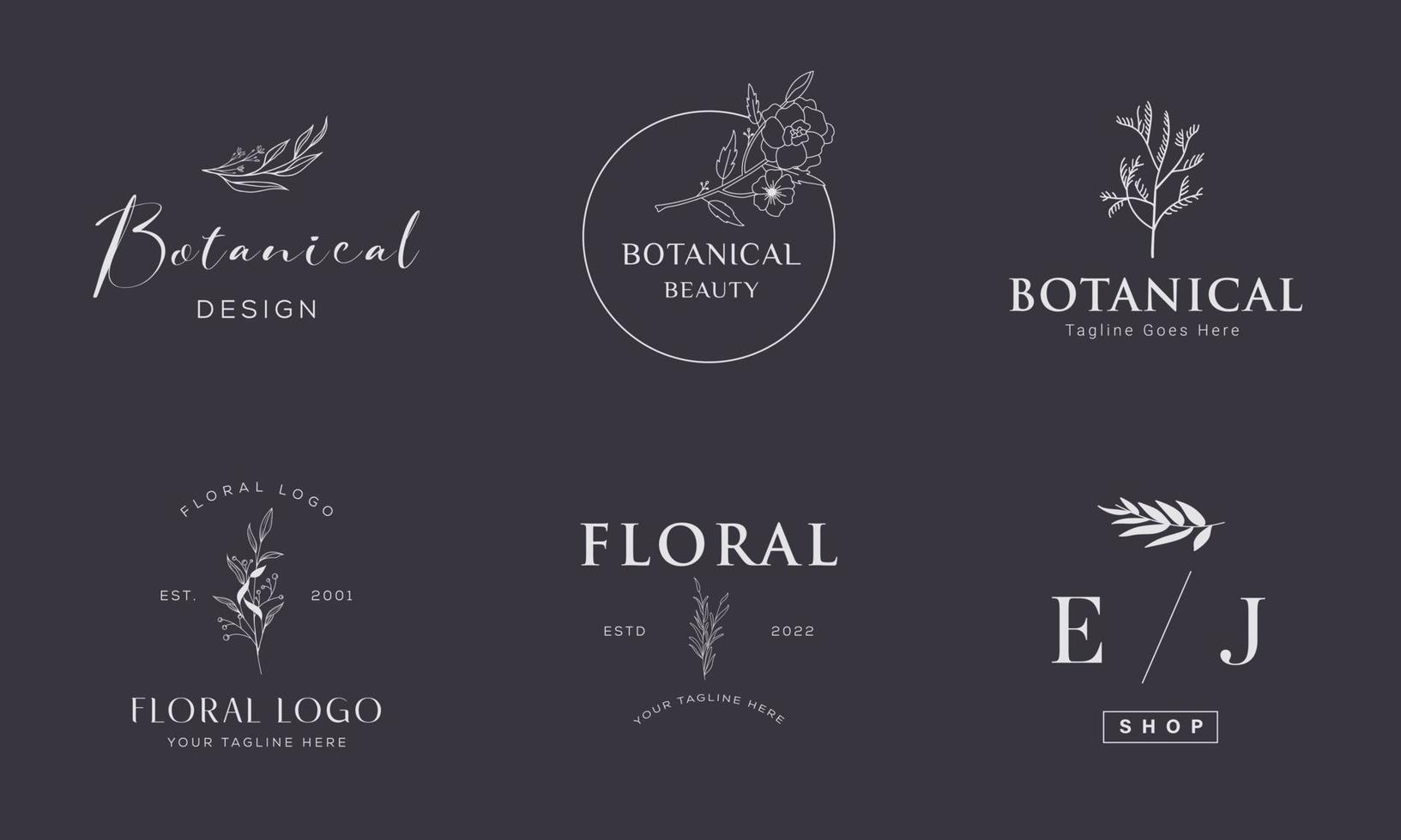 elemento floral botânico logotipo desenhado à mão com flores silvestres e folhas. logotipo para spa e salão de beleza, boutique, loja orgânica, casamento, designer floral, interior, fotografia, cosmético. vetor