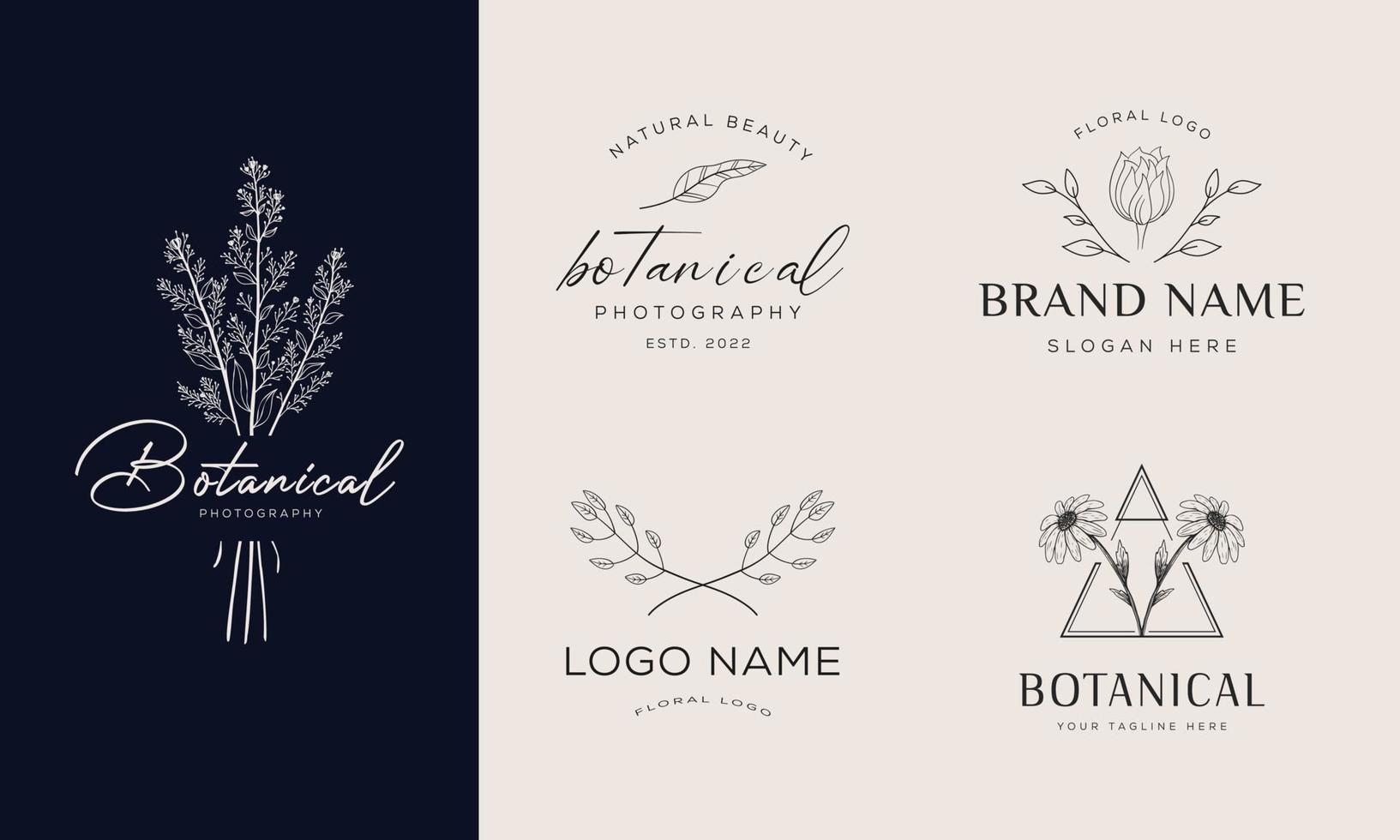 elemento floral botânico logotipo desenhado à mão com flores silvestres e folhas. logotipo para spa e salão de beleza, boutique, loja orgânica, casamento, designer floral, interior, fotografia, cosmético. vetor