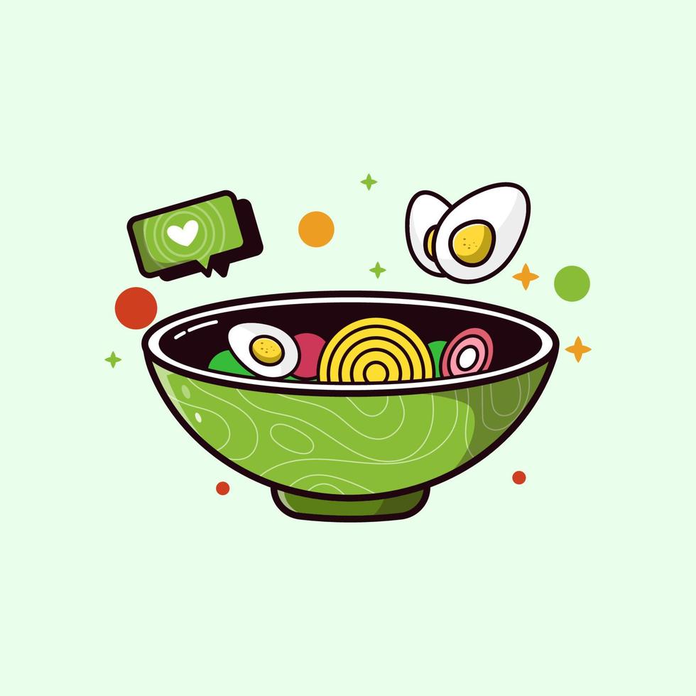 ilustração de ramen e sinal de amor vetor